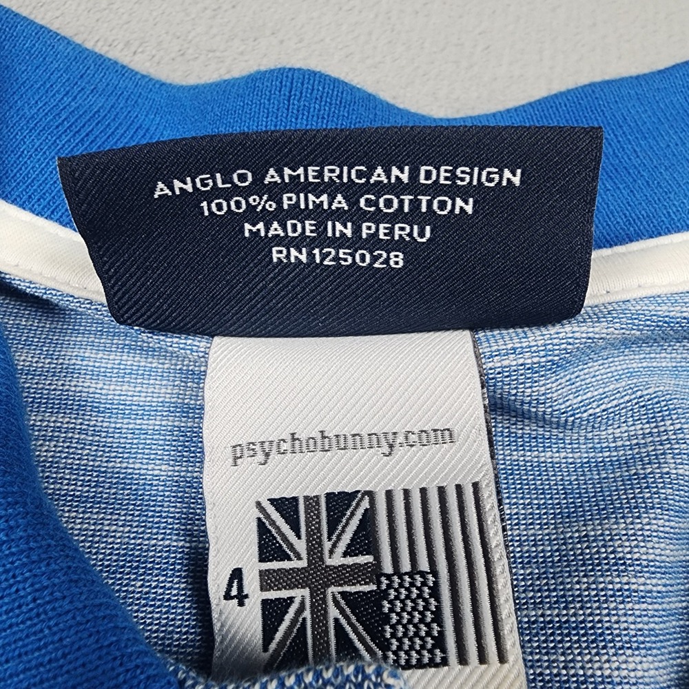 Psycho Bunny Thornton Polo Shirt Mens 4 S Blue White Pima Cotton Pocket Striped - Picture 5 of 10